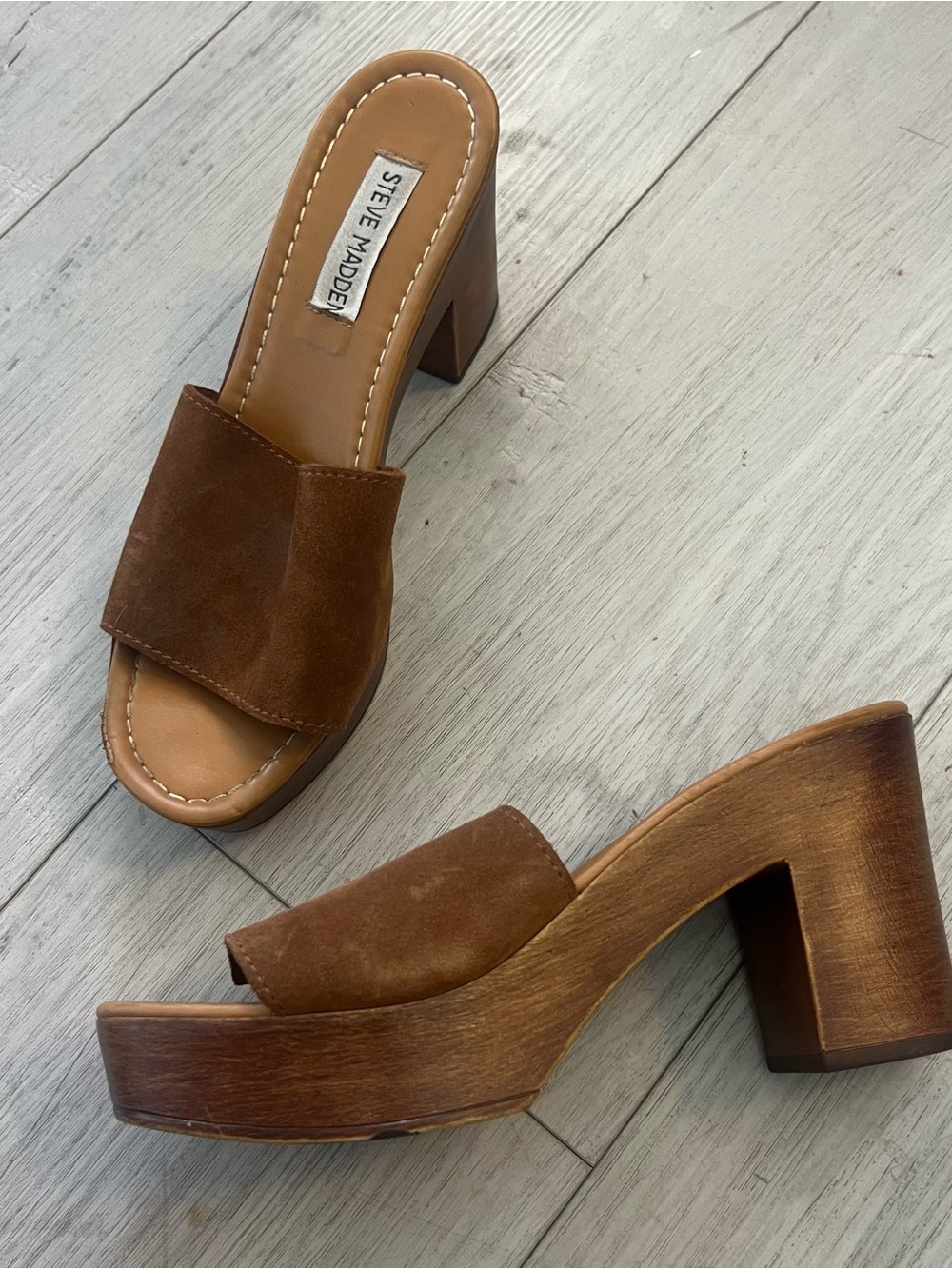 Steve Madden Brown Suede Platform Mules
